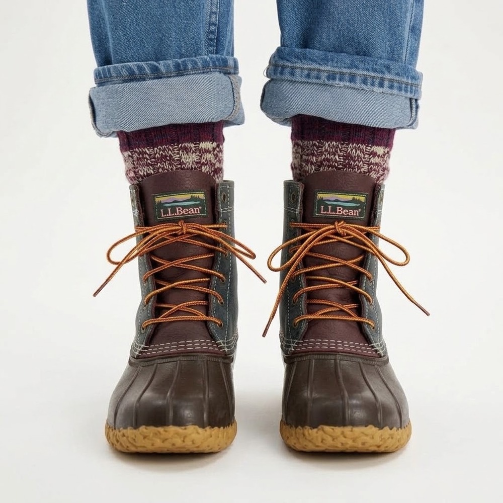 LL Bean 6" Bean Boots Womens 9 M Multi-Tone Navy Burgundy Leather Duck Boots USA